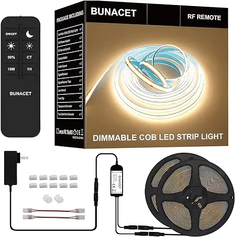 BUNACET COB - Tira de luces LED 5760 LED, tira de luz LED COB de 40 pies,