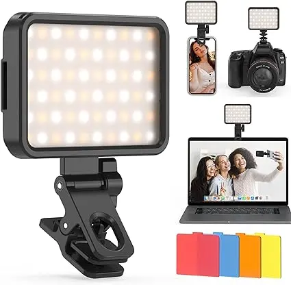 Luz recargable para selfies, 84 luces LED para teléfono con 4 filtros de color, luz de video portátil de 2000 mAh